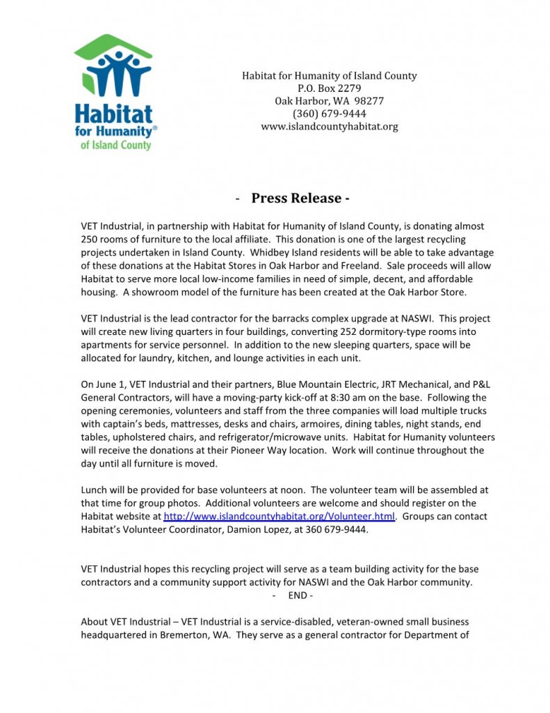 Habitat for Humanity Press Release